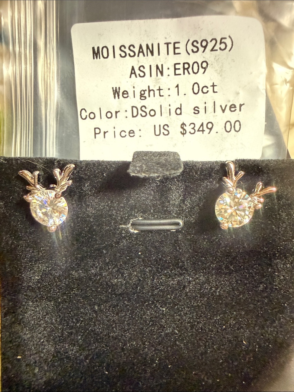 GRA CERTIFIED MOISSANITE DIAMOND REINDEER Earrings 925 Sterling Silver 2CT total - Picture 8 of 10